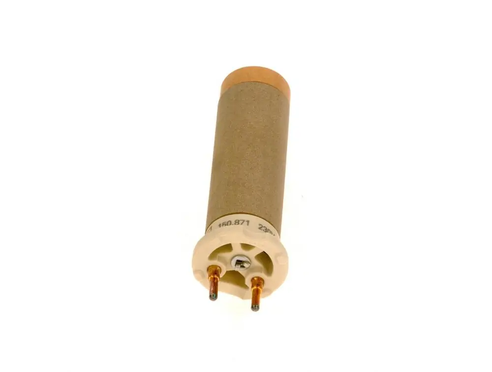 Bosch Zündpatrone mit zylindrischer Form und zwei Anschlussstiften, beige und braun, auf weißem Hintergrund.